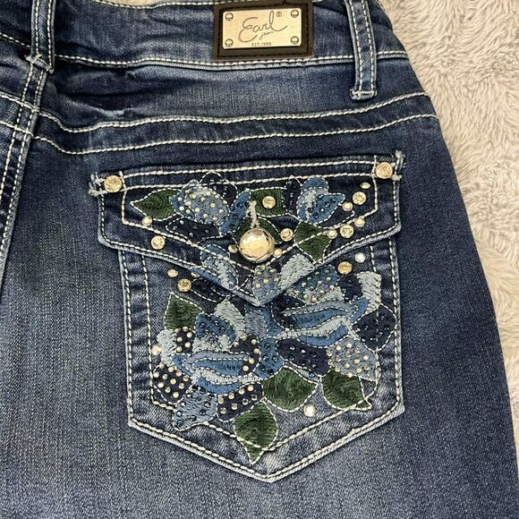 Earl Jeans Women 10 Slim Boot Medium Wash Embroidered Rhinestone Flap Pocket - Picture 5 of 9